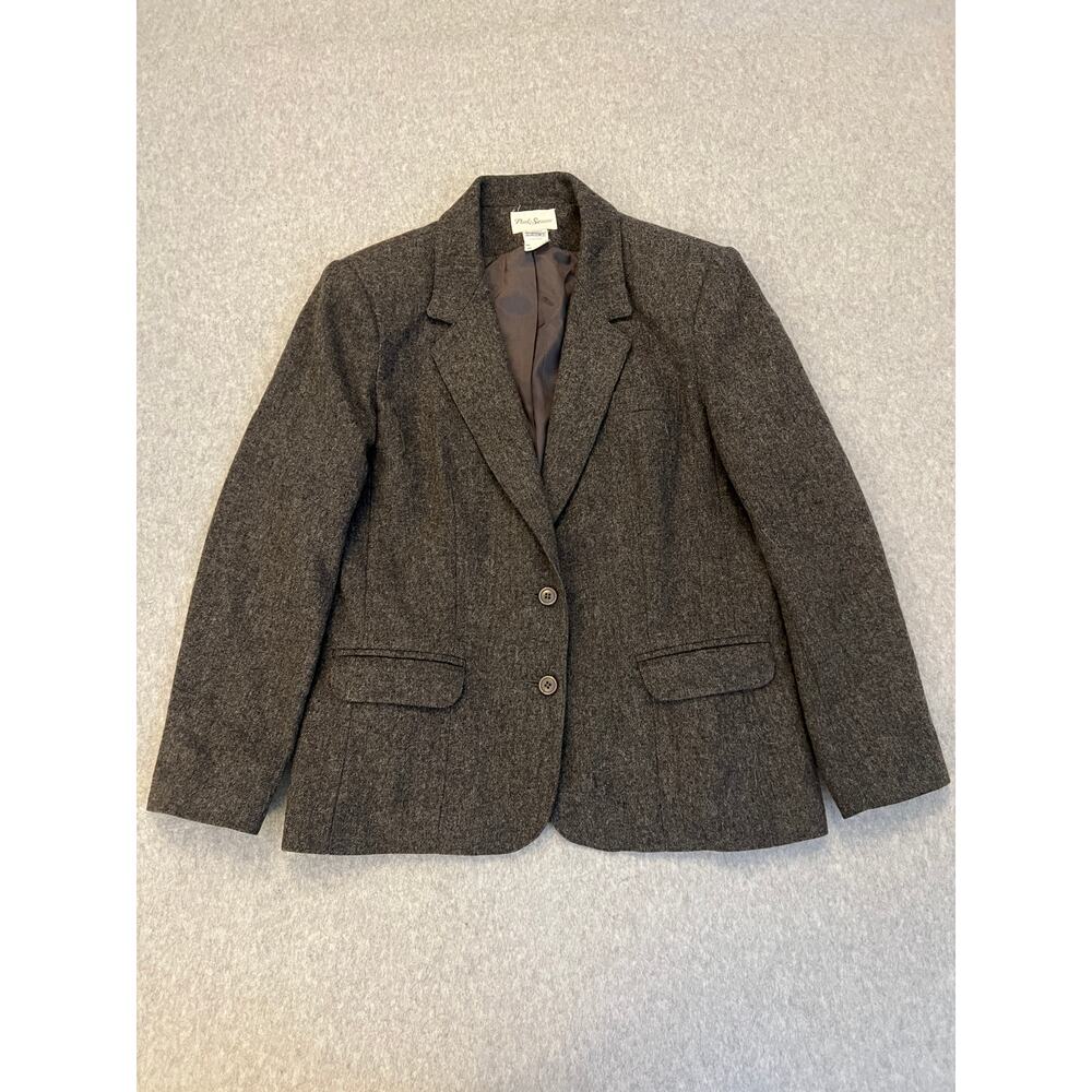 Park Square Blazer Womens Size 12 100% Wool Tweed Two‎ Button Long Sleeve Gray
